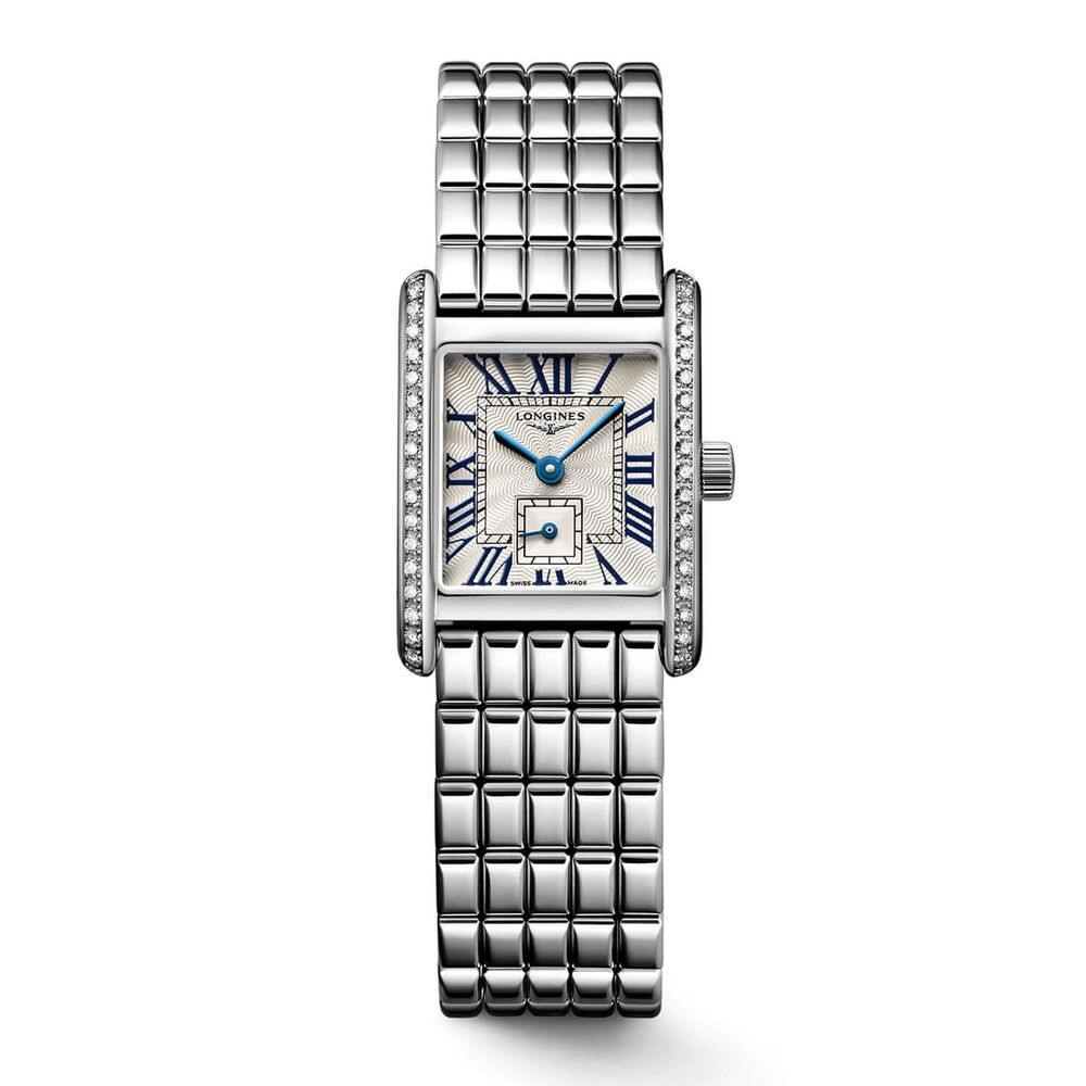 Longines MiniDolcevita 2023 29 X 21.50mm Silver "flinqu&eacute;" Blue Hands Dial Diamond Case Watch