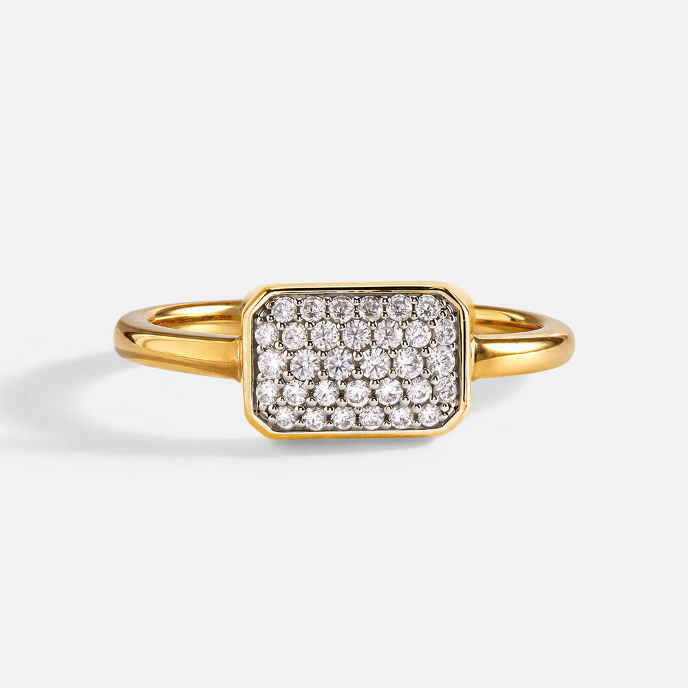 9ct Yellow Gold 0.18ct Bezel Set Rectangular Pave Diamond Ring