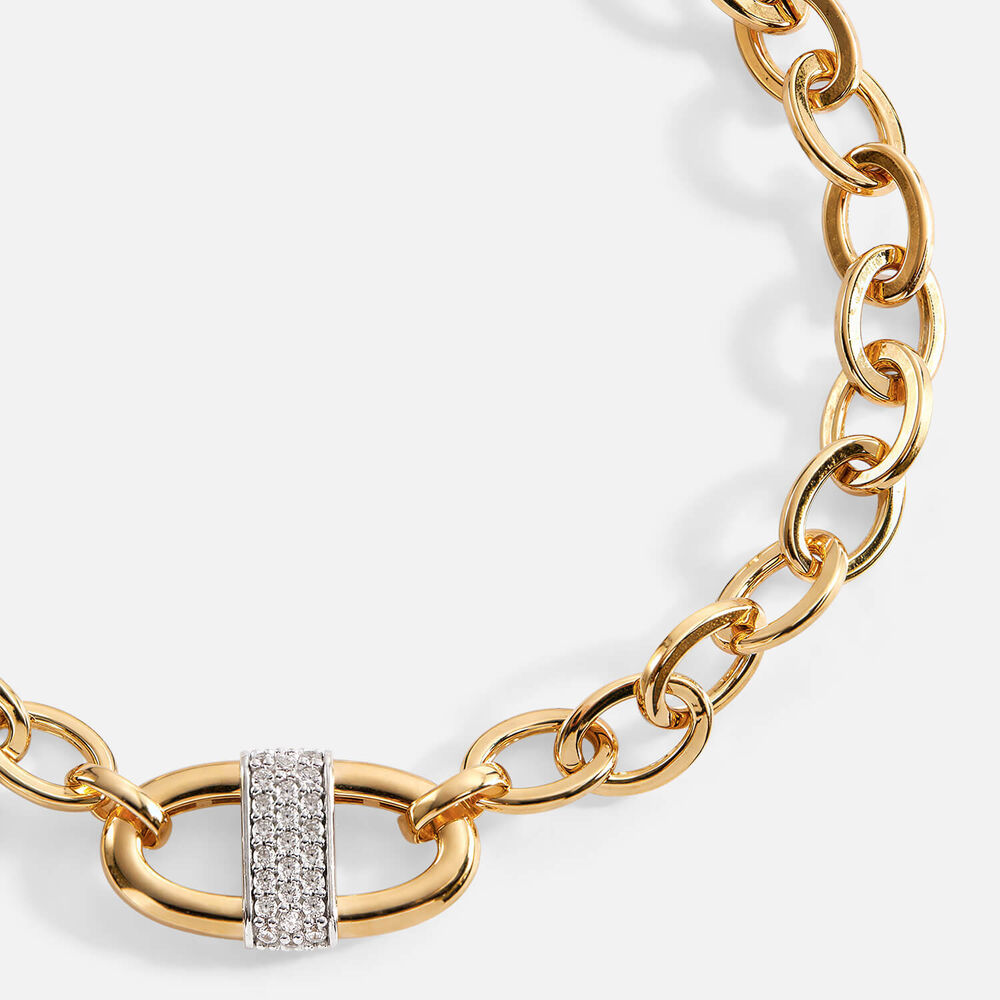 9ct Yellow Gold Oval Shape With Pave Cubic Zirconia Open Oval Chain Bracelet