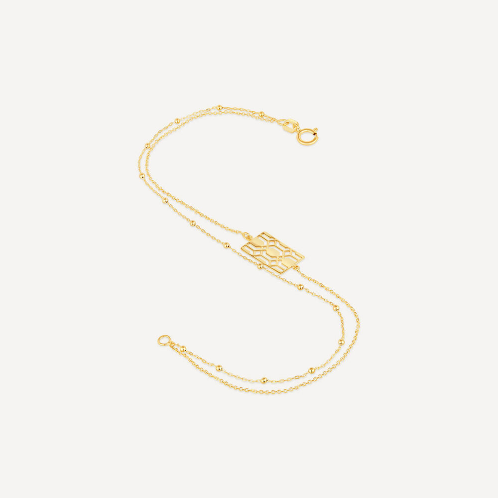 9ct Yellow Gold Milan Filigree Rectangular Disc Double Chain Bracelet image number 3