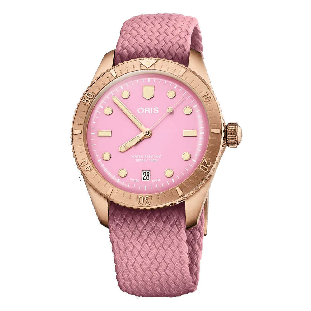 Oris Divers Sixty-Five 38mm Pink Dial Perlon Strap Watch image number 0