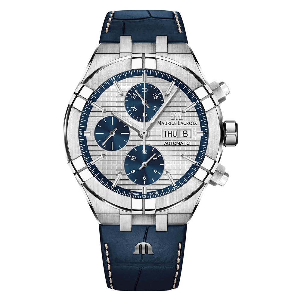 Maurice Lacroix Aikon 44mm Blue & Silver Steel Case Blue Leather Watch