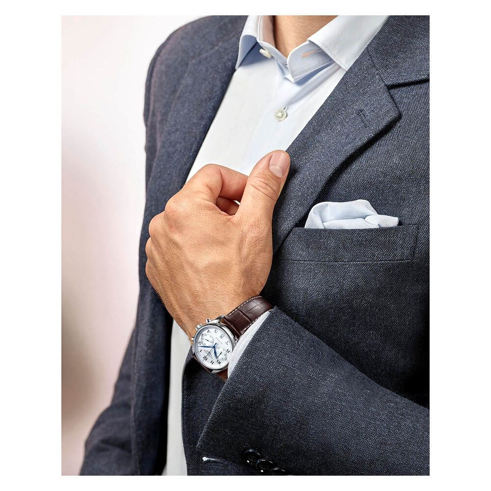 Pre-Owned Longines Master Collection Chronograph 40mm Silver Dial Brown Leather Strap Watch image number 5