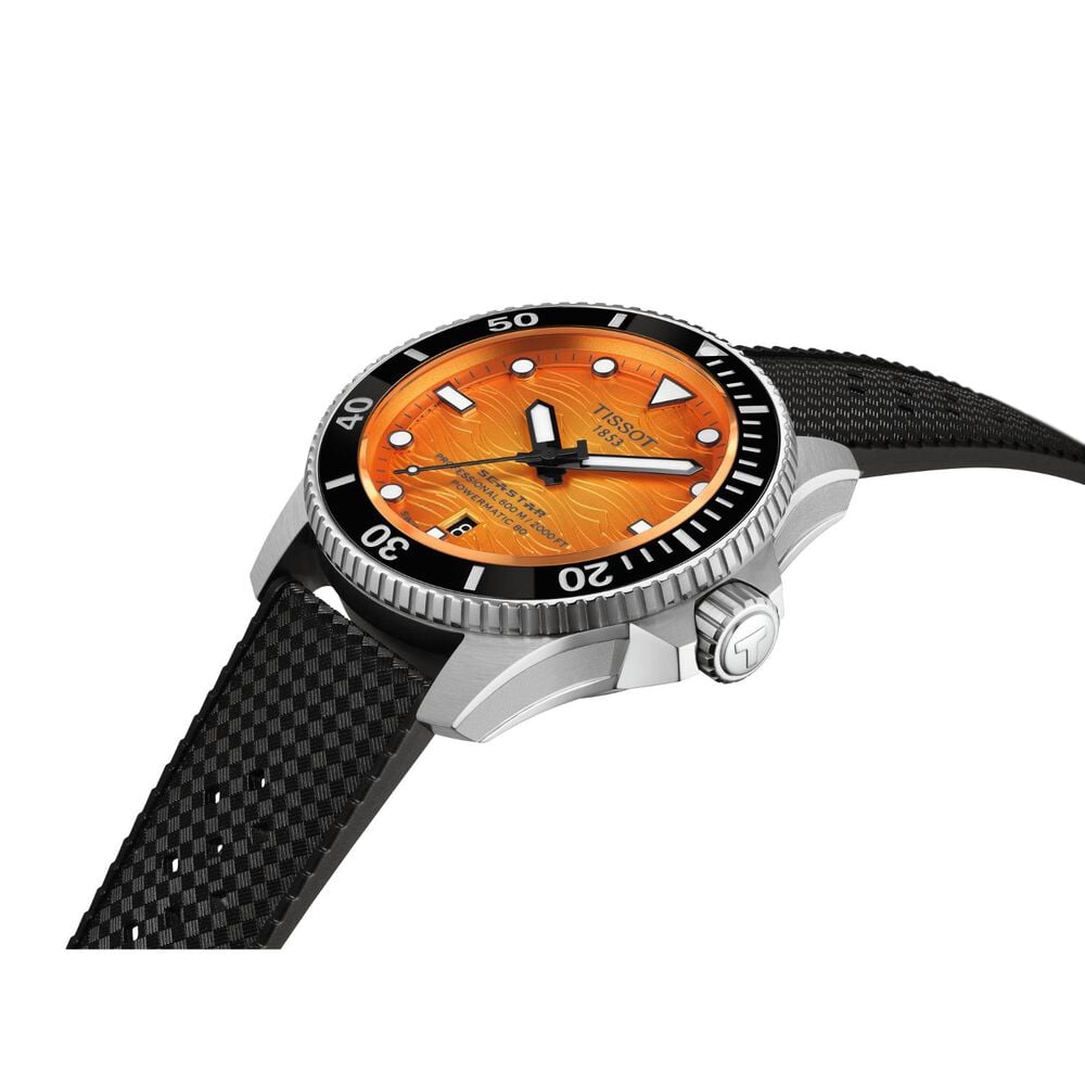 Tissot Seastar 2000 44mm Orange Dial Black Leather Strap Watch