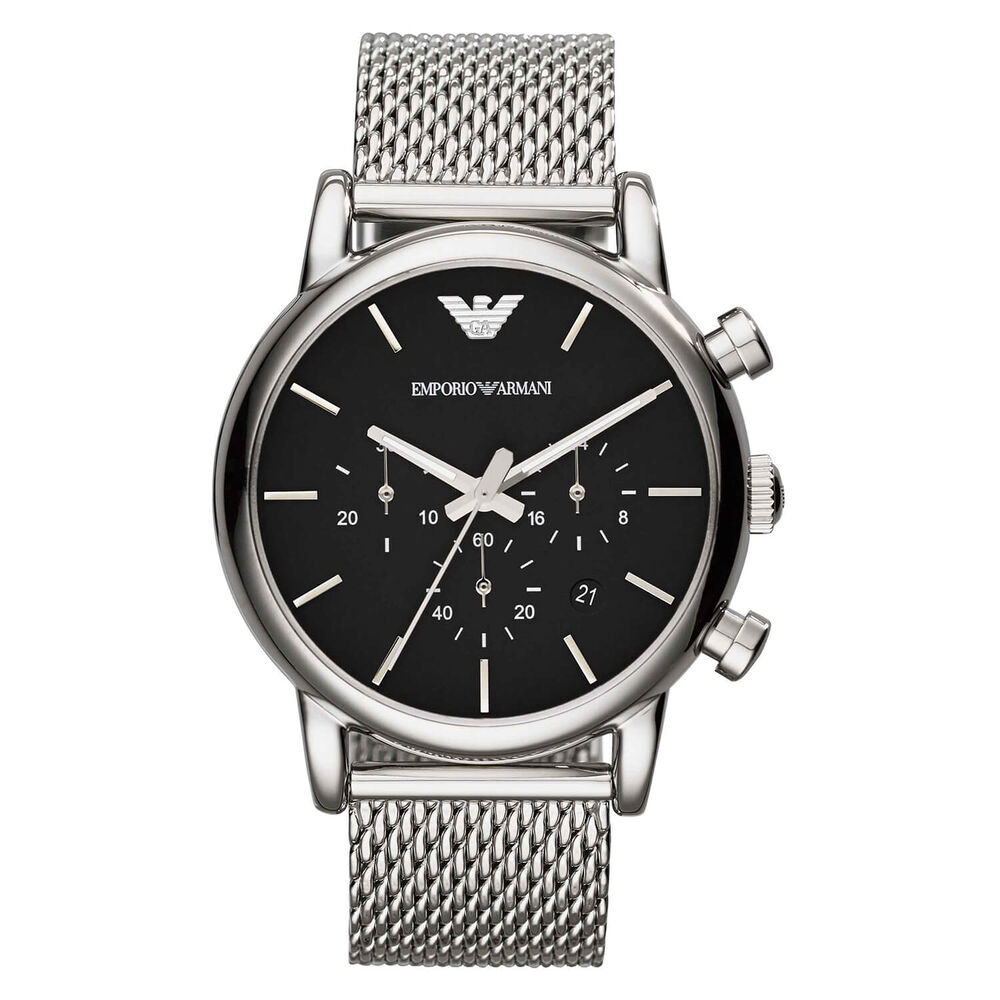 Emporio Armani men's chronograph stainless steel mesh bracelet watch