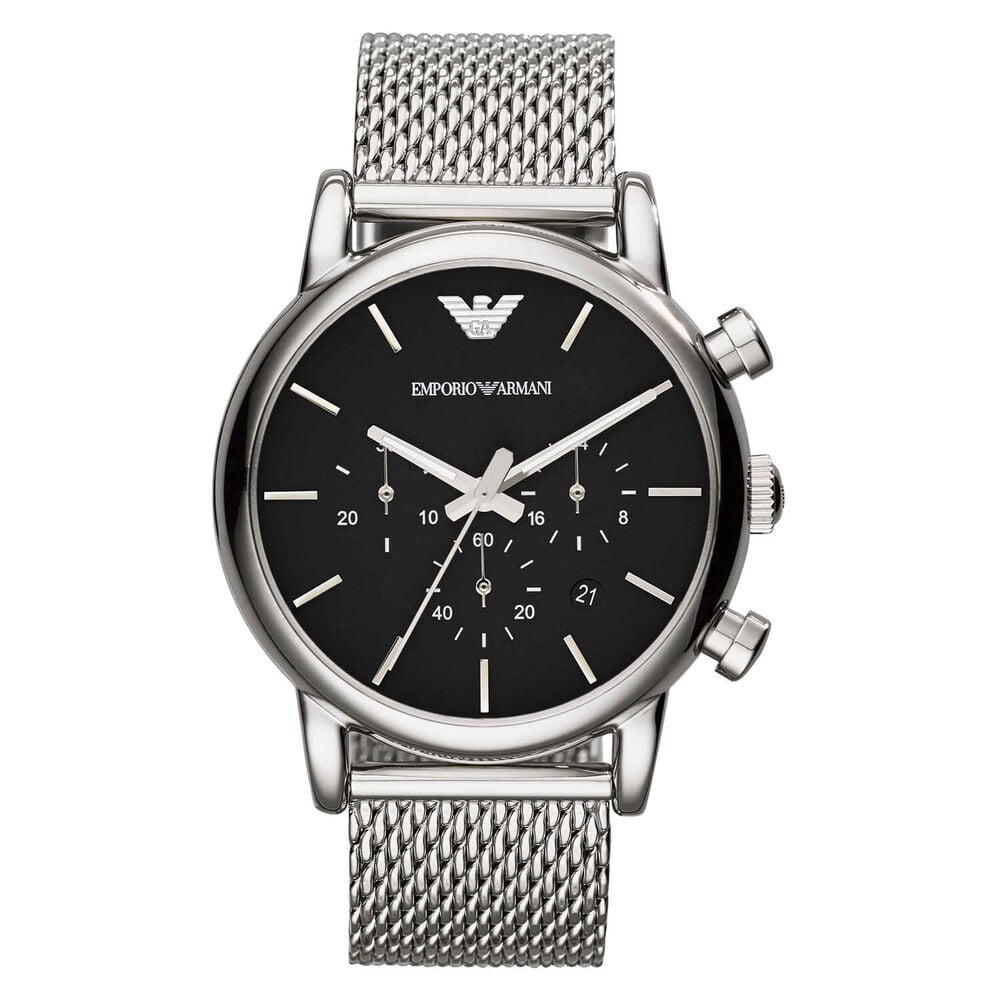 Emporio Armani men's chronograph stainless steel mesh bracelet watch image number 0
