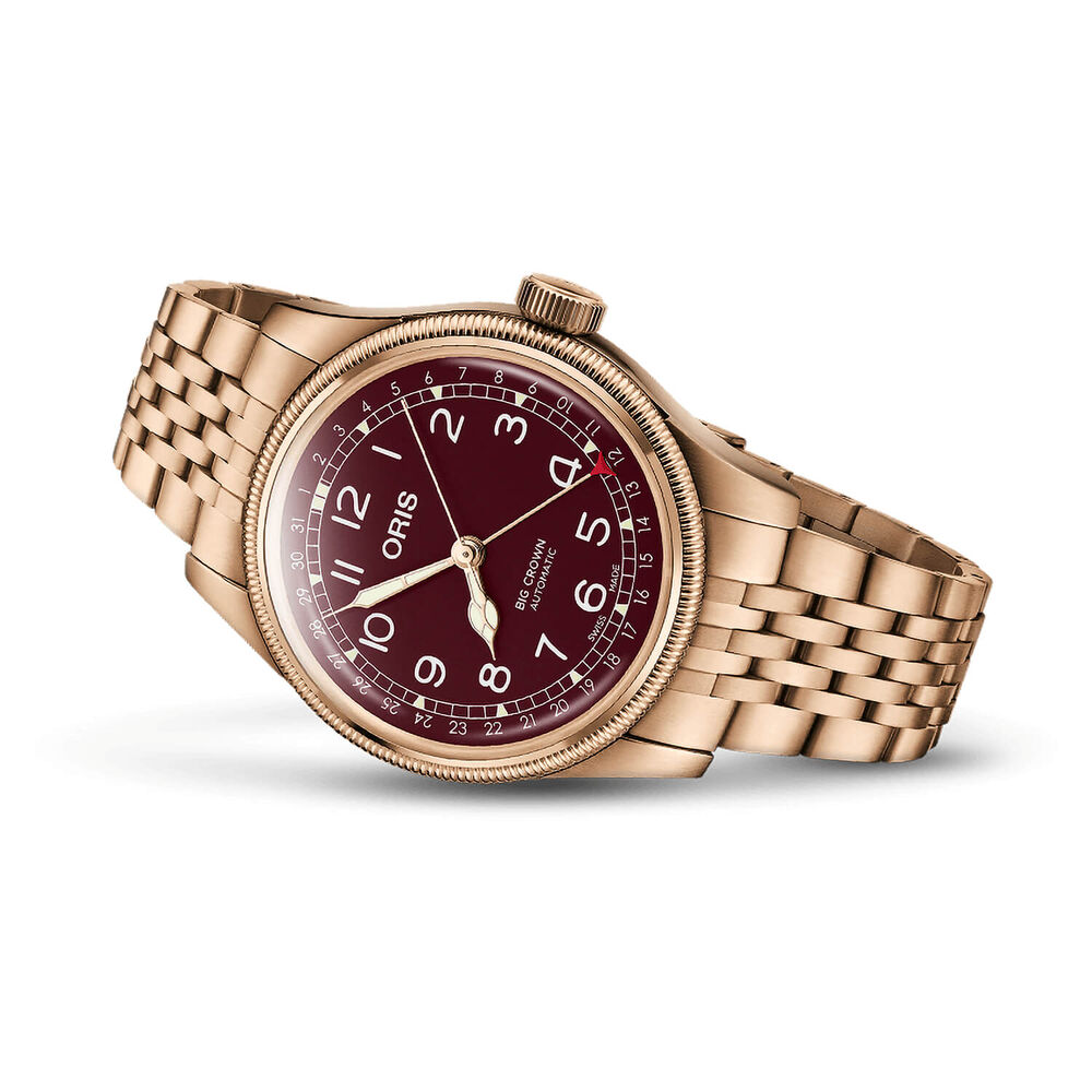 Pre-Owned Oris Big Crown Pointer Date 40mm Red Dial Bronze Steel Bracelet Watch