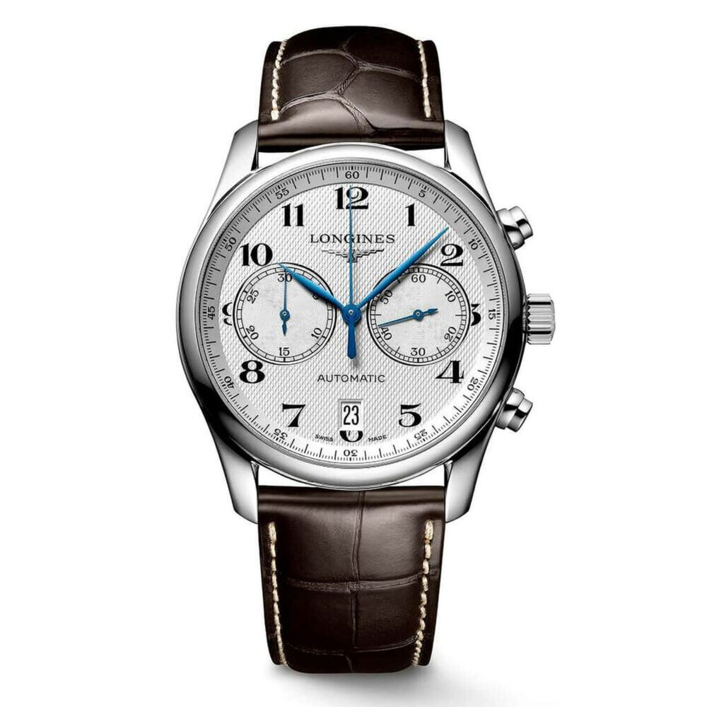 Longines Master Collection automatic chronograph brown strap watch