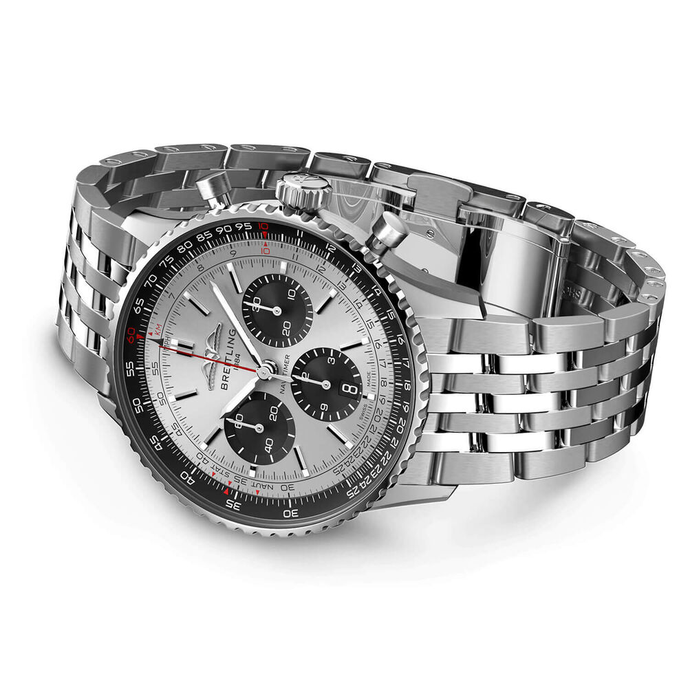 Breitling Navitimer B01 Chronograph 43 Silver Dial Black Details Steel Bracelet Watch image number 2