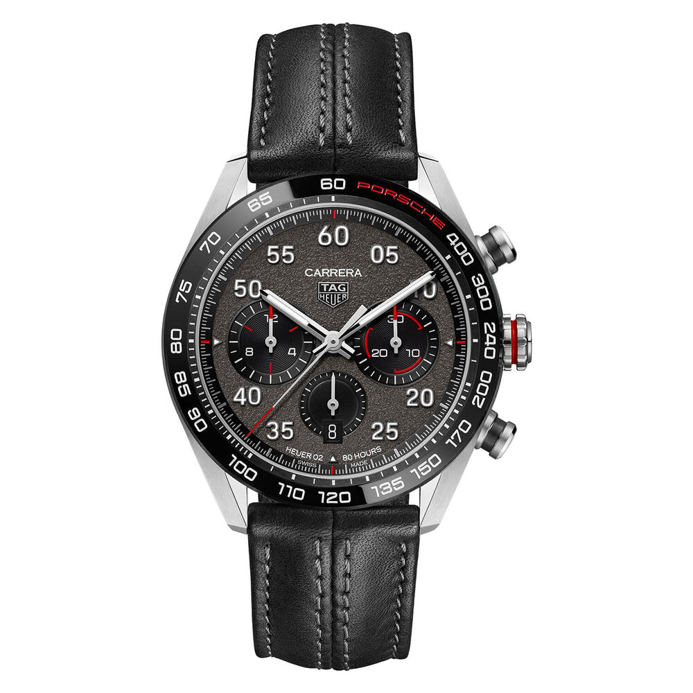 TAG Heuer Carrera Porsche Heuer 02 Grey Steel Case Black Leather Watch