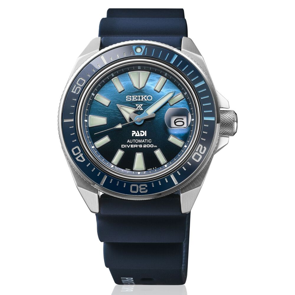 Seiko Prospex Deep Blue Samurai PADI 43.8mm Blue Dial Rubber Strap Watch