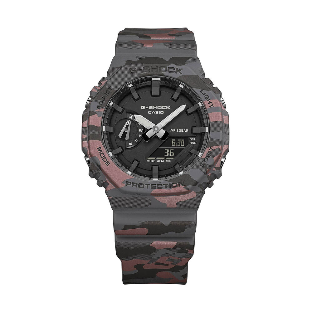 G-SHOCK Classic GA-2100 Series 48.5mm Black Dial Red & Gray Camouflage Resin Strap Watch