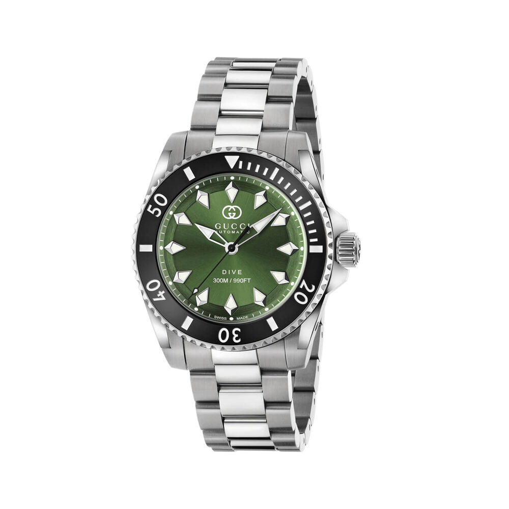 Gucci Dive 40mm Green Dial Stainless Steel Bracelet Watch
