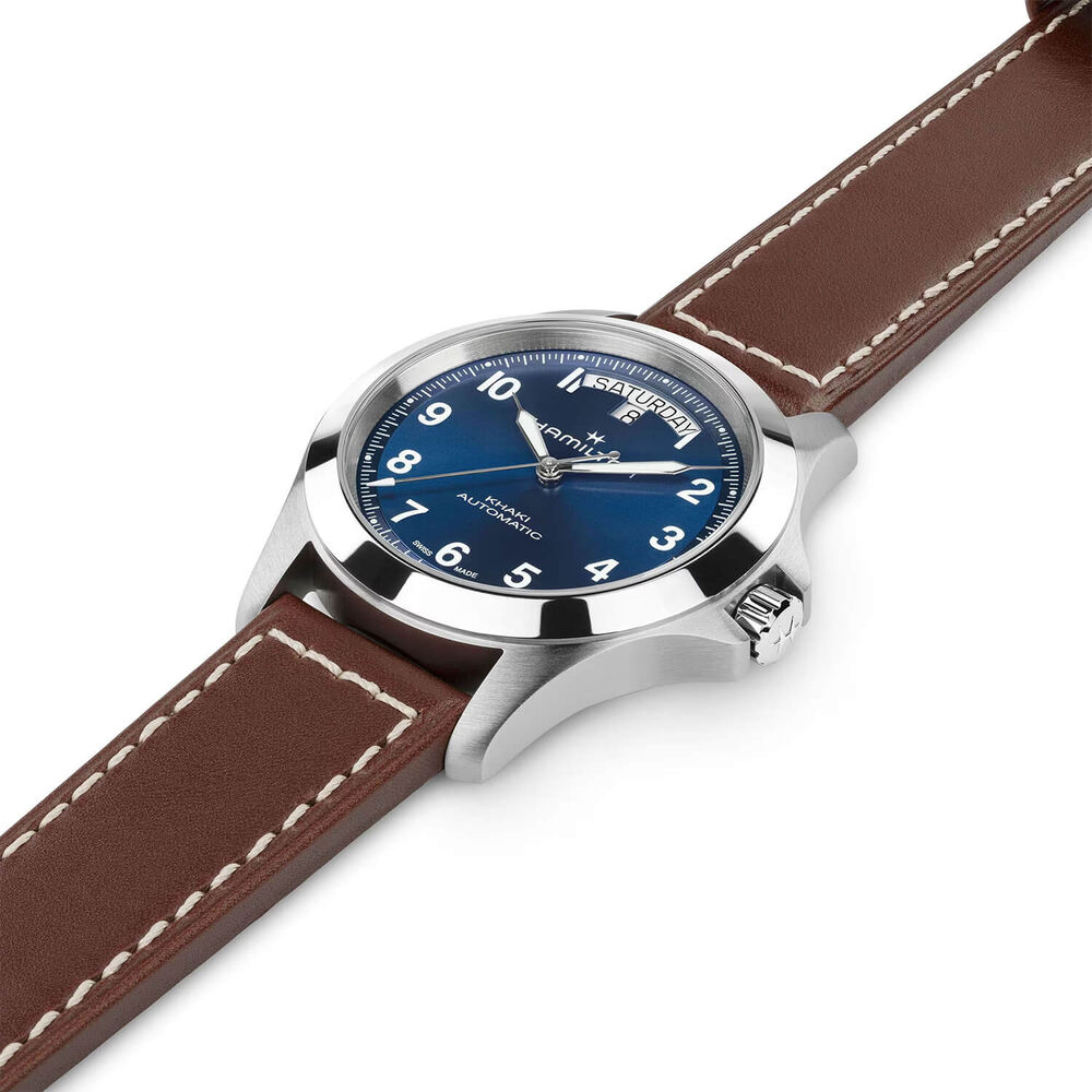 Hamilton Khaki Field King Day-Date 40mm Blue Dial Brown Leather Strap Watch