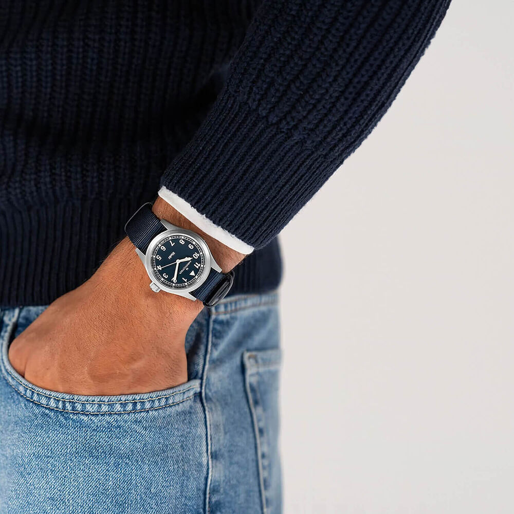 Hamilton Khaki Field Quartz 38mm Blue Dial Steel Case Blue Strap Watch image number 6