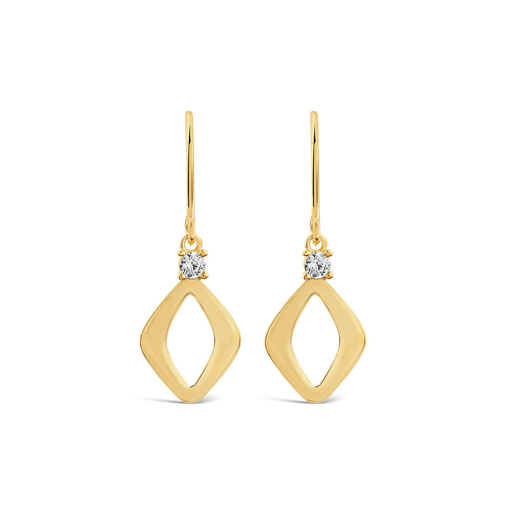 9ct Yellow Gold Open Polished Diamond Shape & Cubic Zirconia Top Drop Earrings