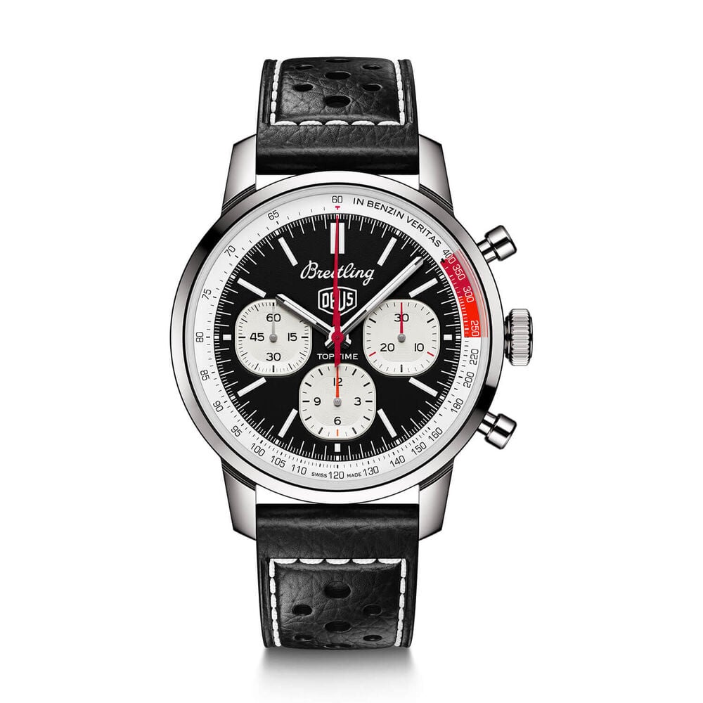 Breitling Top Time B01 Deus 41mm Black & White Chrono Dial Black Strap Watch