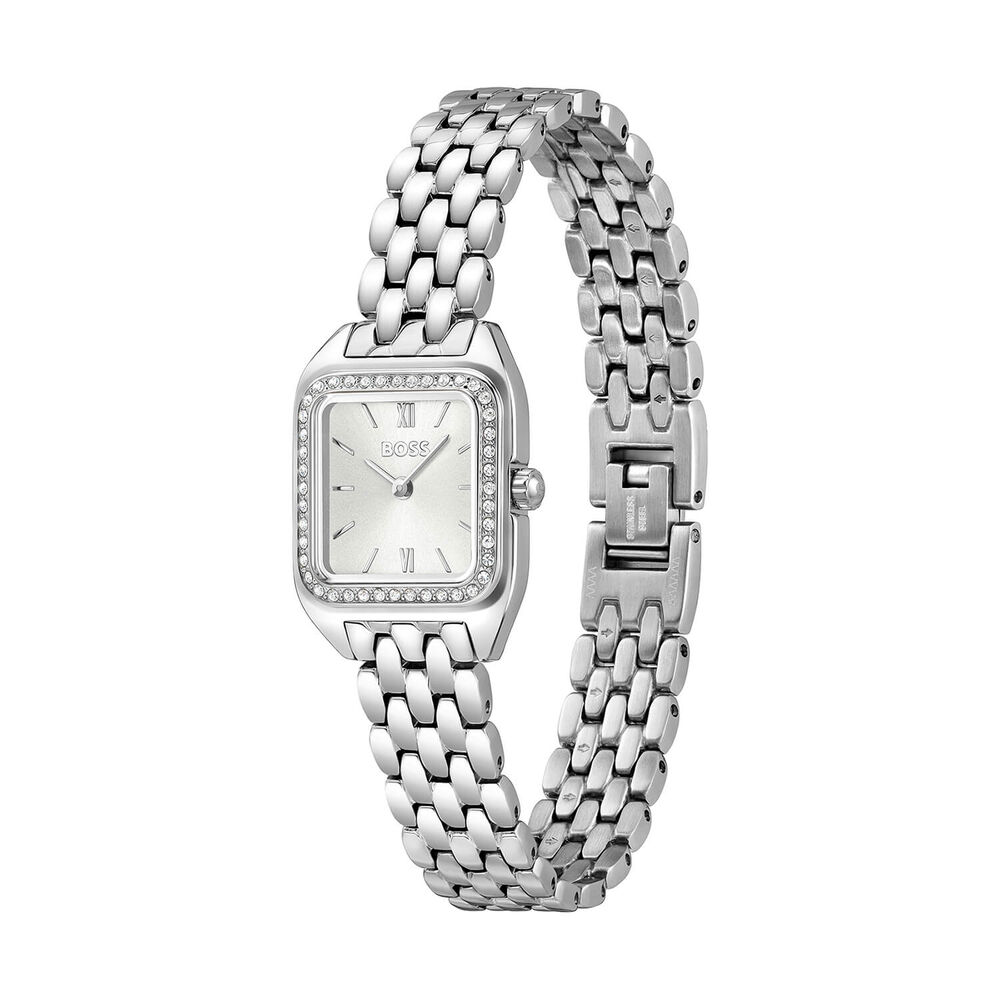 BOSS Mae Petite 22mm Silver Dial Crystal Set Bezel Steel Bracelet Watch