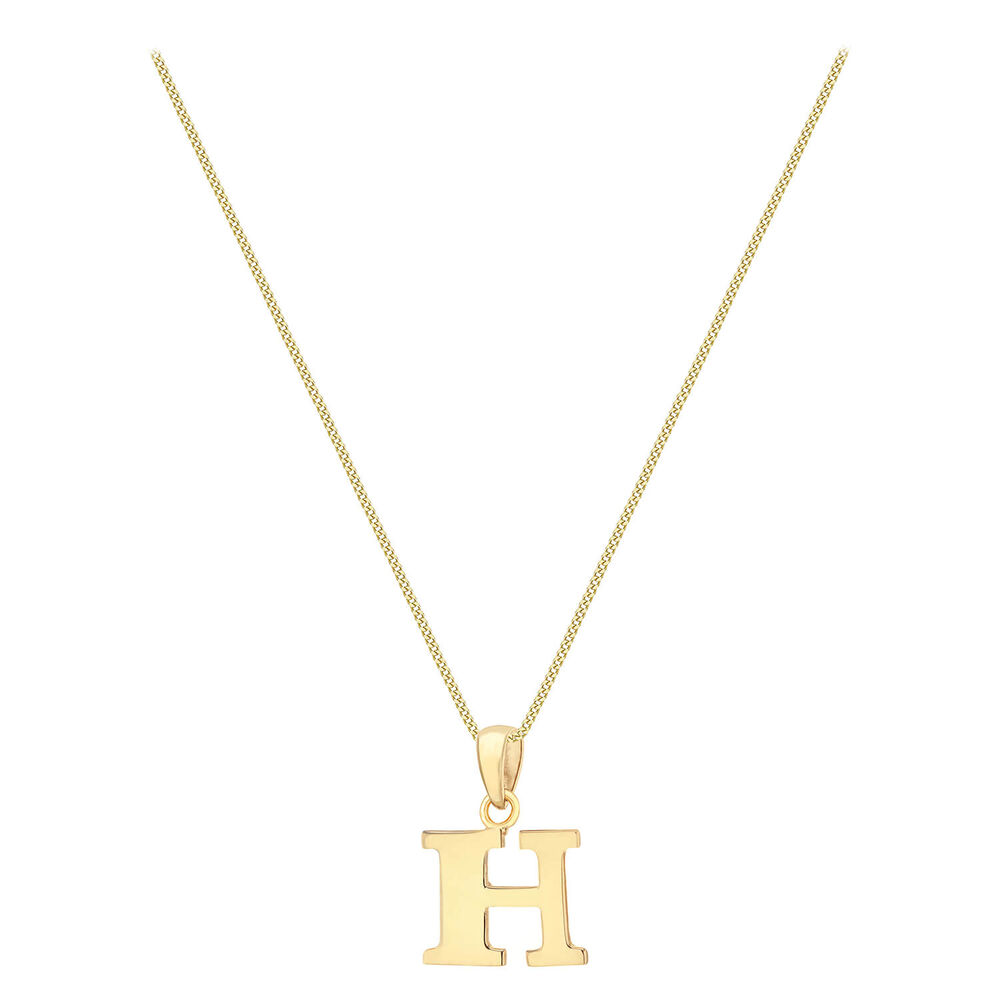 9ct Yellow Gold Plain Initial H Pendant  (Chain Included) image number 1