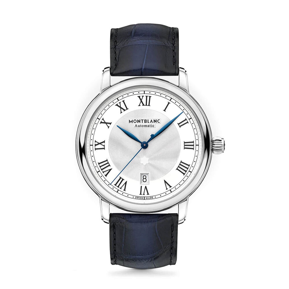 Montblanc Star Legacy 42mm Silver Dial Steel Case Blue Leather Strap Watch image number 0