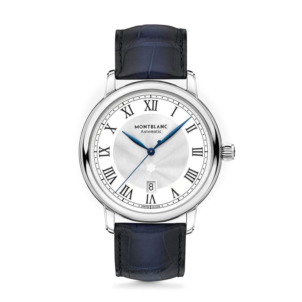 Montblanc Star Legacy 42mm Silver Dial Steel Case Blue Leather Strap Watch