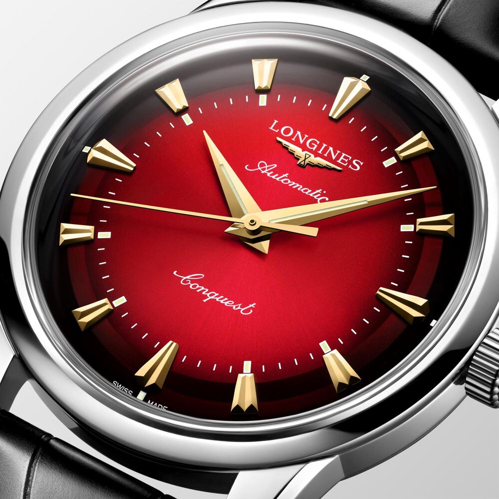 Longines Conquest Heritage Year Of The Snake 2025 40mm Red Dial Black Leather Strap Watch