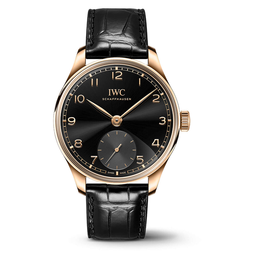 IWC Schaffhausen Portugieser Automatic 40 Obsidian Dial 18ct 5N Gold Case Leather Watch image number 0