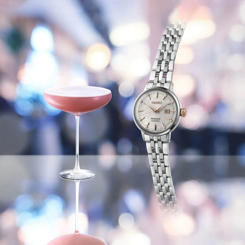 Seiko Presage Cocktail Time ‘Clover Club’ Diamond Twist 30mm Rose Gold Bezel Watch image number 2