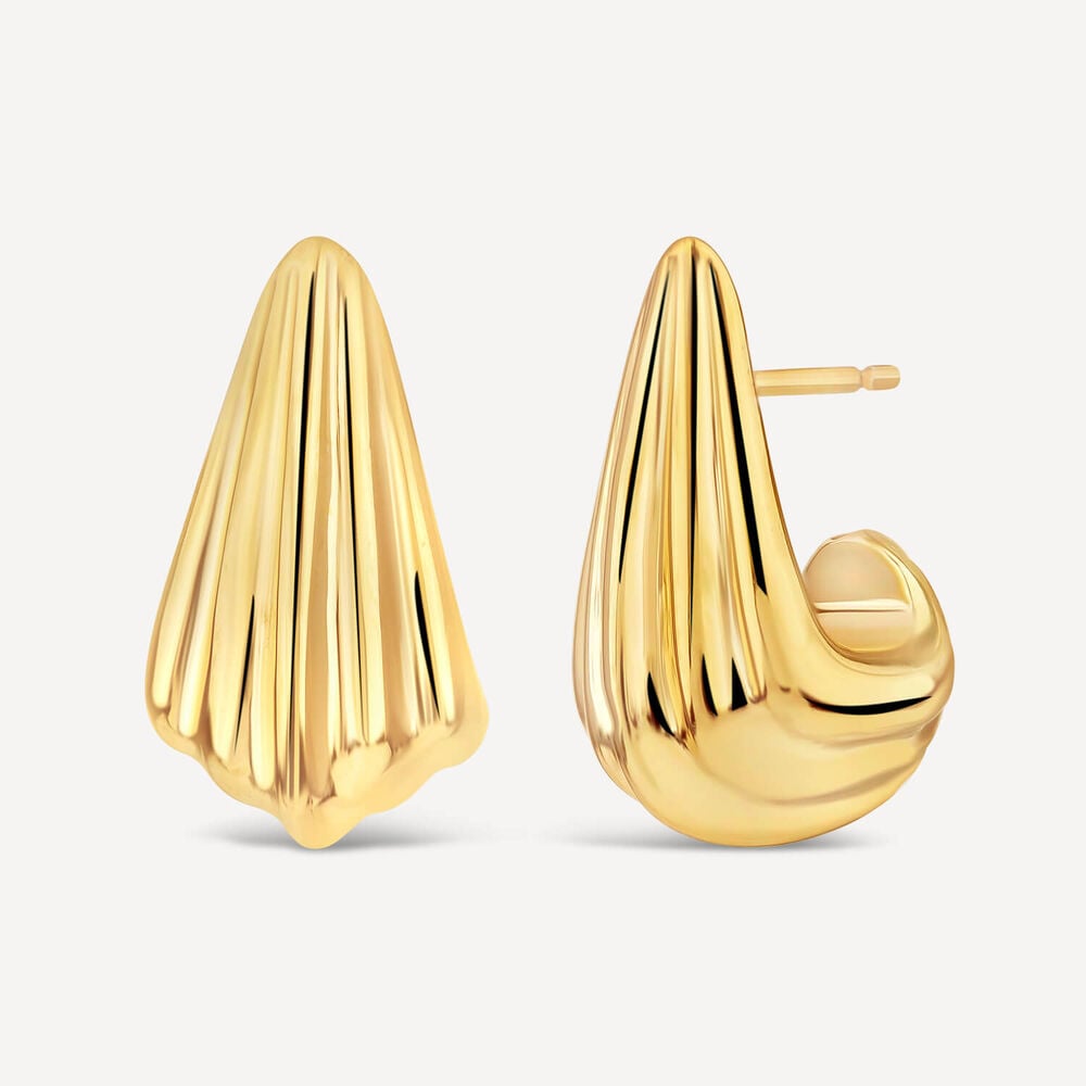 Yellow Gold Plated Sterling Silver Chunky Shell Stud Earrings image number 1