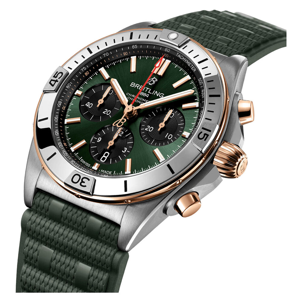 Breitling Chronomat B01 42mm Green Dial Steel & 18k Red Gold Case Rubber Strap Watch image number 1
