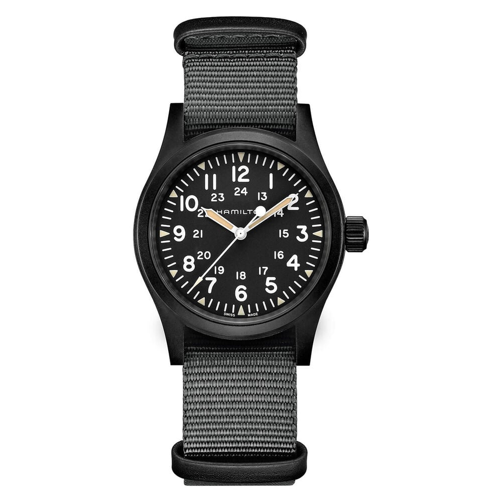 Hamilton Khaki Field 38mm Black Black PVD Case Textile Watch