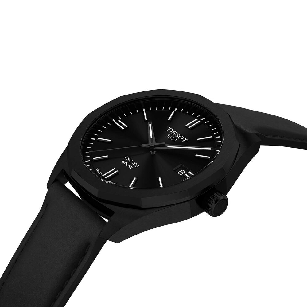 Tissot PRC 100 Solar 39mm Black Dial Black Leather Strap Watch