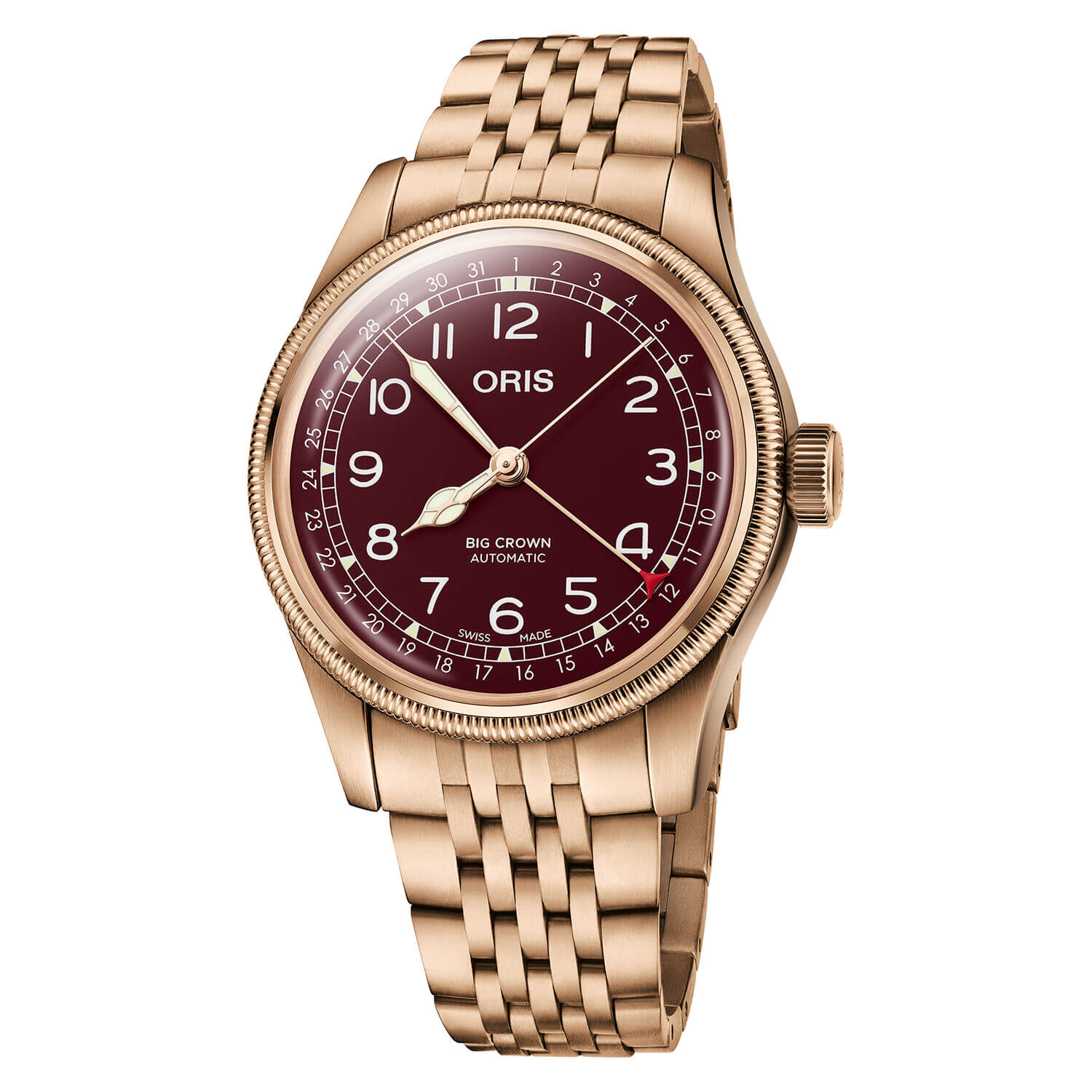 Oris big crown pointer date top burgundy