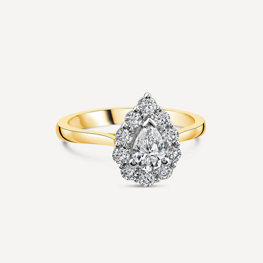 18ct Yellow Gold 0.77 Pear Diamond Halo Engagement Ring image number 2