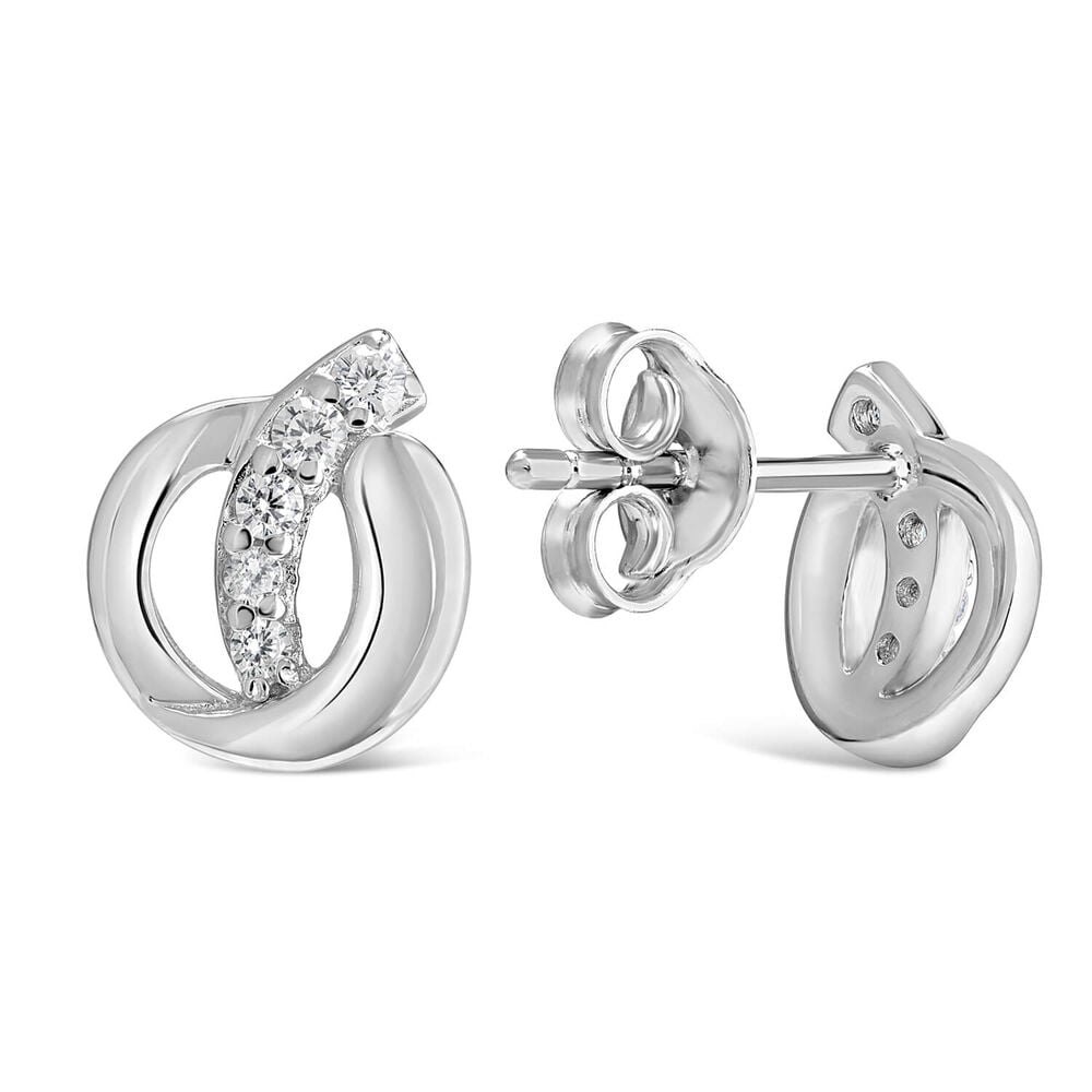 Ladies Sterling Silver Circle with Cubic Zirconia Tail Stud Earrings image number 2