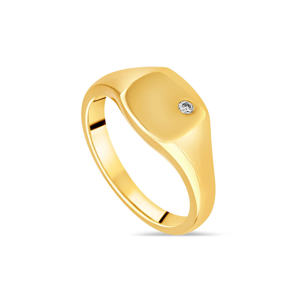 9ct Yellow Gold Square Diamond Set Signet Ring