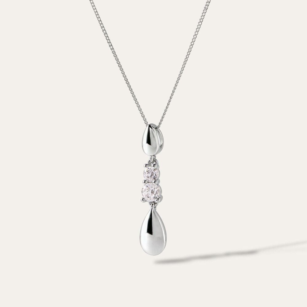 9ct White Gold Double Cubic Zirconia Polished Tears Pendant