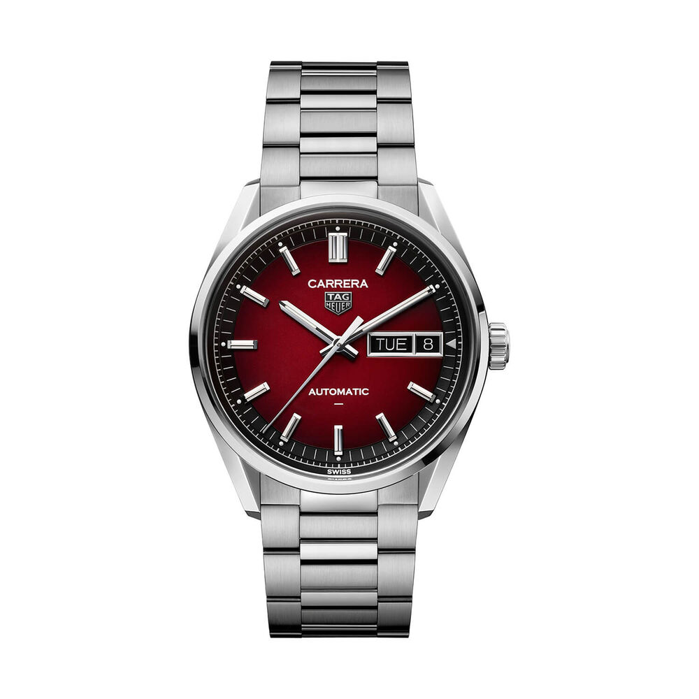 TAG Heuer Carrera Day-Date 41mm Smokey Red Dial Stainless Steel Bracelet Watch