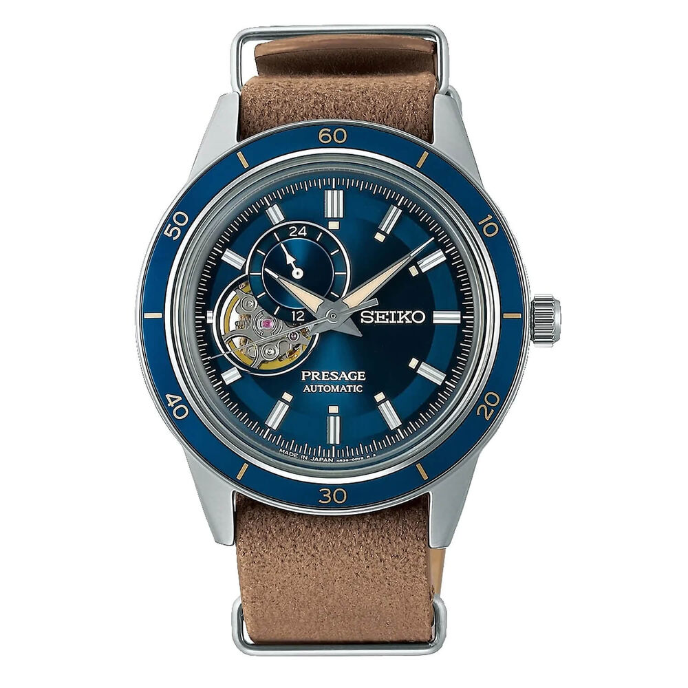 Seiko Presage Style 60's 40.8mm Blue Dial Brown Strap Watch