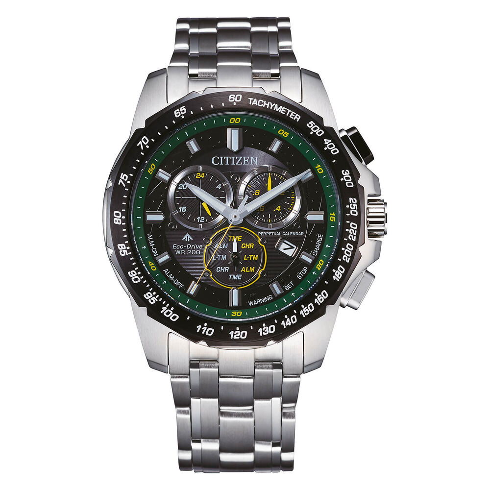 Citizen Eco-Drive Perpetual Calendar 43mm Dial Green Detail Steel Case Watch