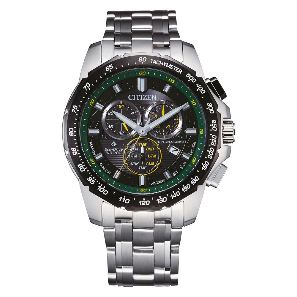 Citizen Eco-Drive Perpetual Calendar 43mm Dial Green Detail Steel Case Watch image number 0