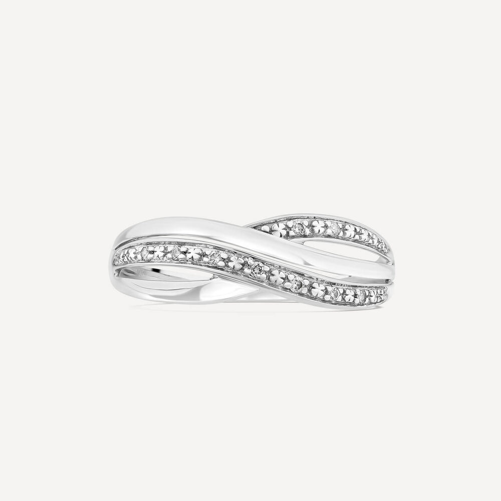 9ct White Gold 0.04ct Pave Diamond Four Strands Crossover Ring