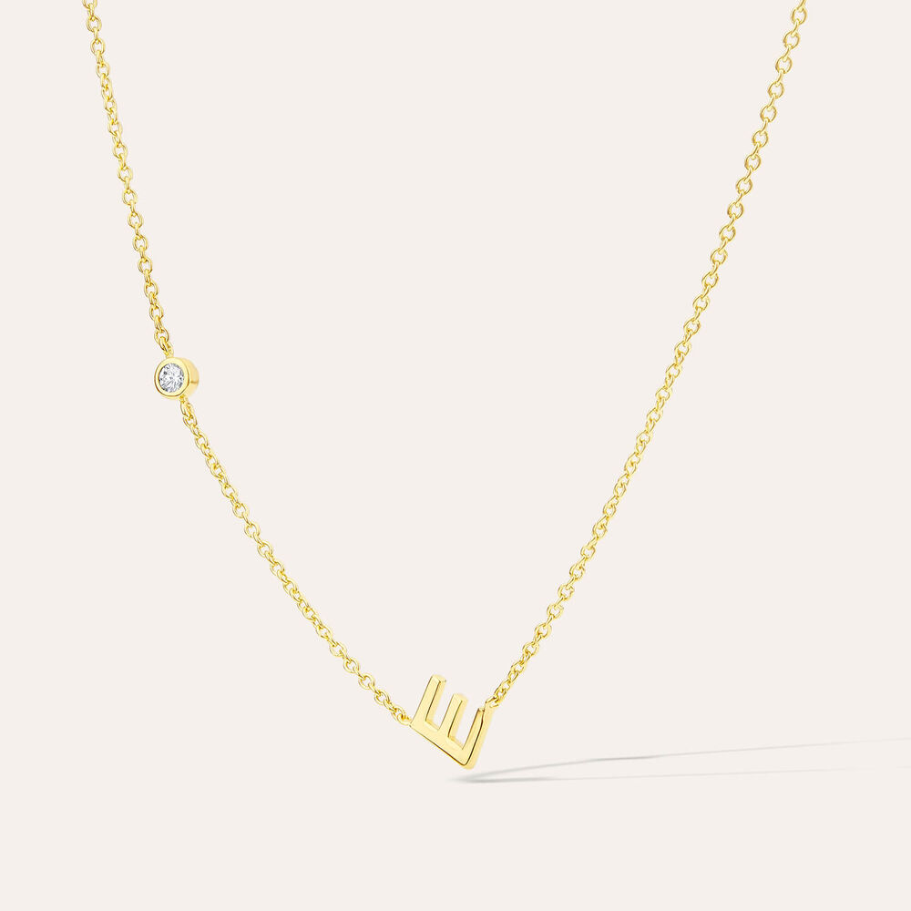 Yellow Gold Plated Vermeil Sterling Silver 0.06ct Lab Grown Diamond Initial E Necklet