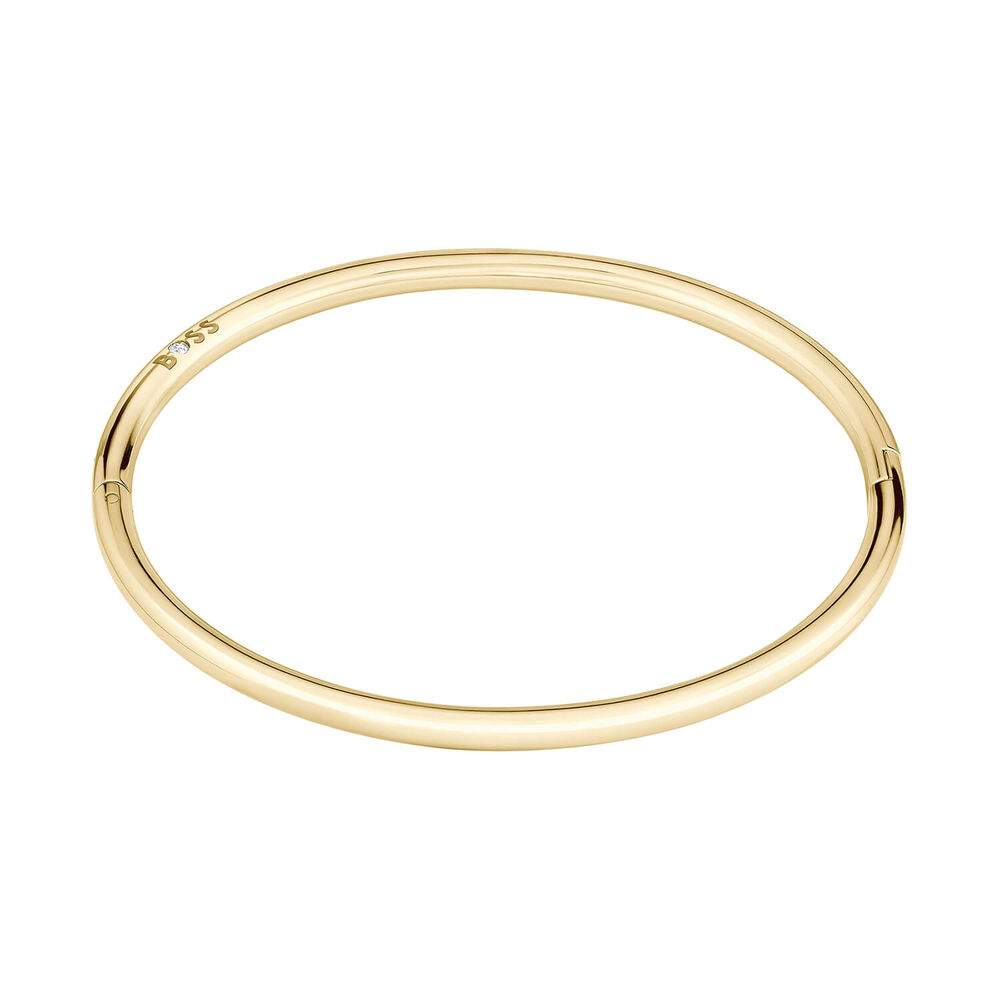 BOSS Live Gold Tone Steel Logo Detail Bangle image number 0