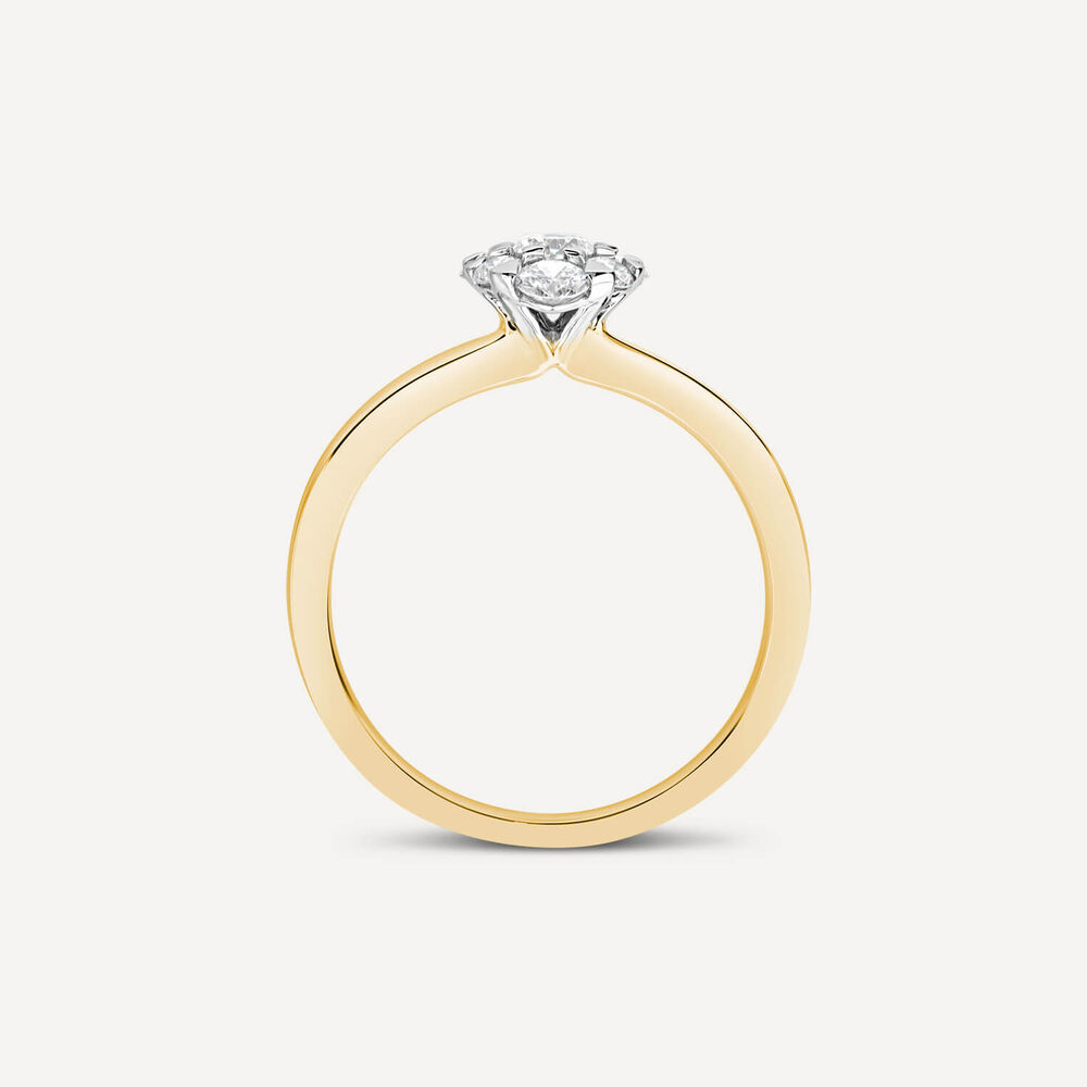 18ct Yellow Gold 0.57ct Oval Cluster Diamond Polished Band Engagement Ring image number 4