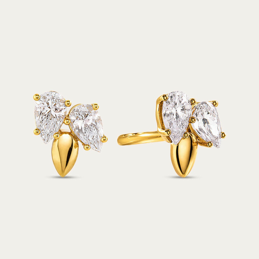 9ct Yellow Gold Two Pear Cubic Zirconia With Gold Tip Stud Earrings