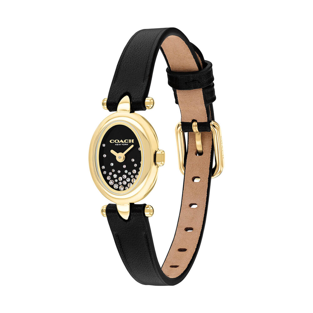 Coach Sammy 18x22.5mm Black Dial Gold Tone Case Leather Strap Watch