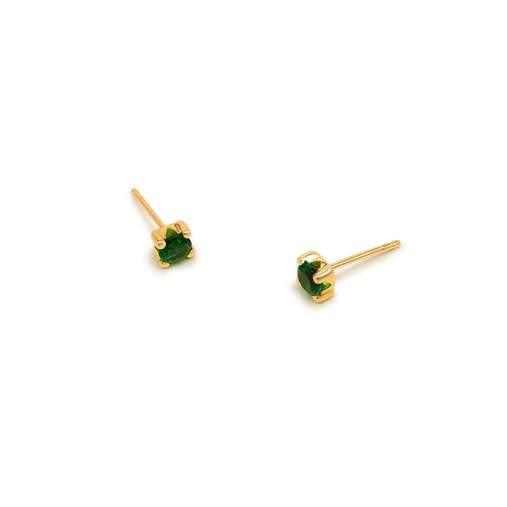 9ct Yellow Gold Four Claw Set Green Cubic Zirconia Stud Earrings