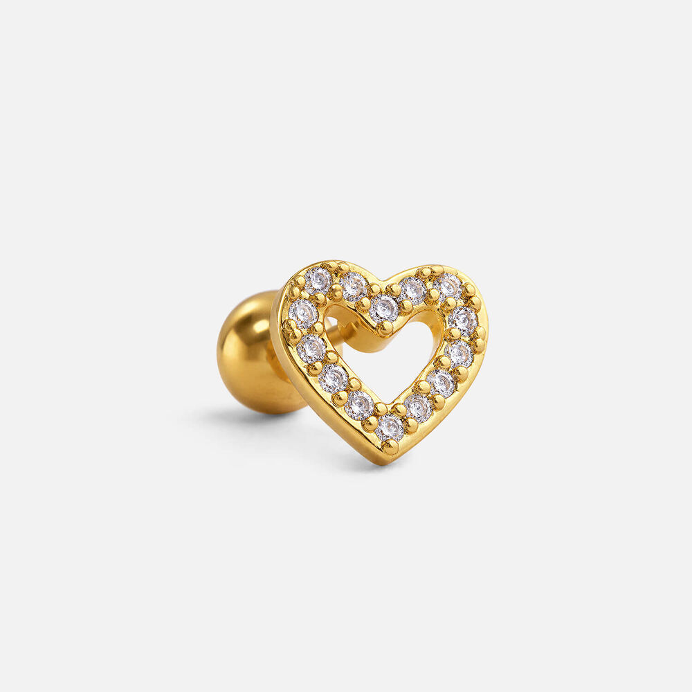 Yellow Gold Plated Vermeil Sterling Silver Cubic Zirconia Open Heart Single Stud Earring