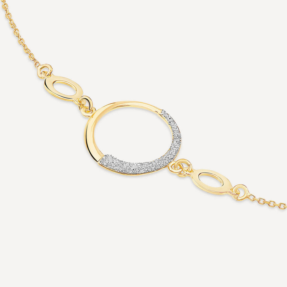 9ct Yellow Gold Half Glitter & Polished Circle Chain Bead Bracelet image number 2